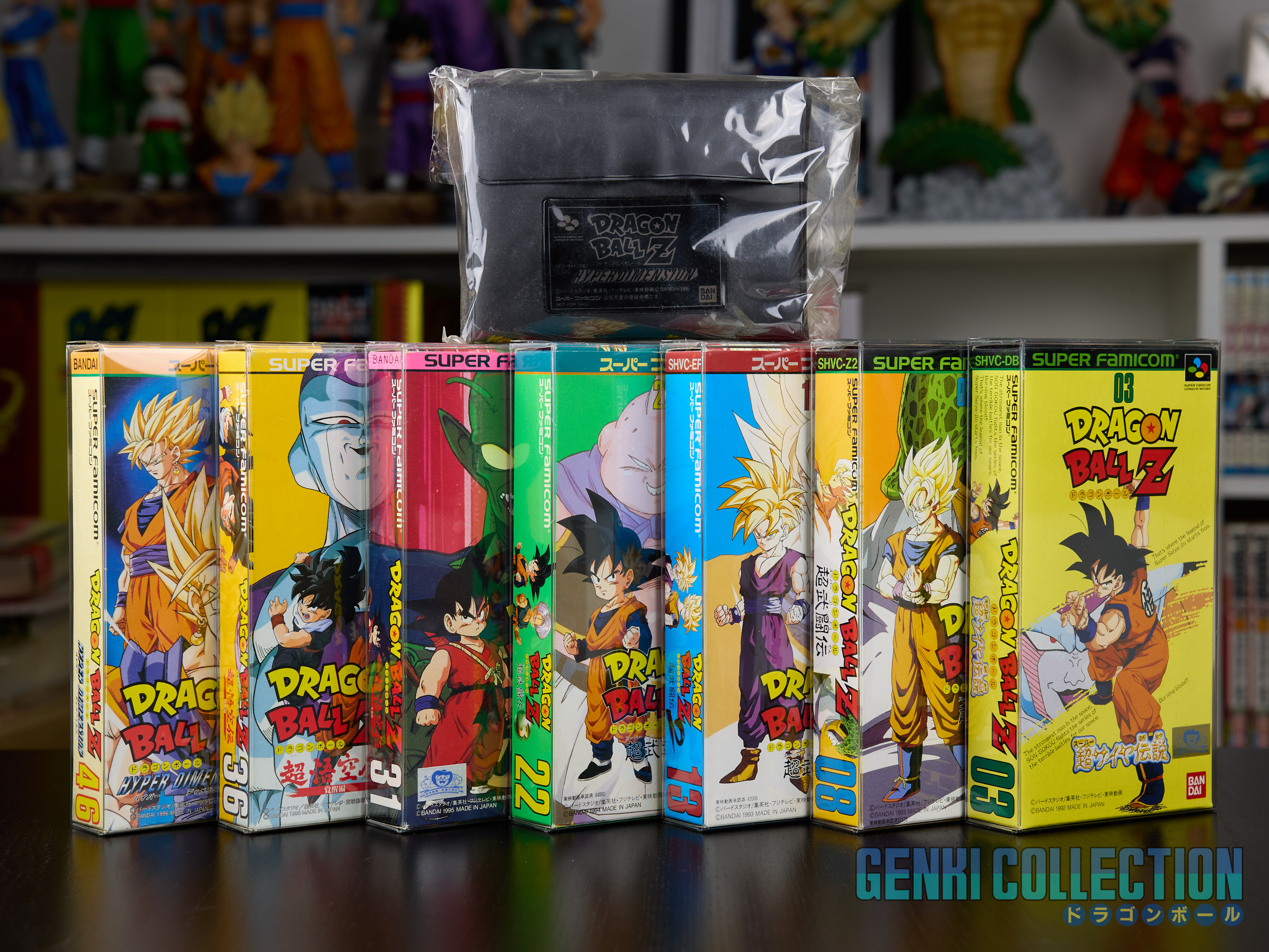 Full Set 7 Dragon Ball Z Super Famicom Japanese video games with Hyper Dimension Not For Sale Pouch (1993-1996)